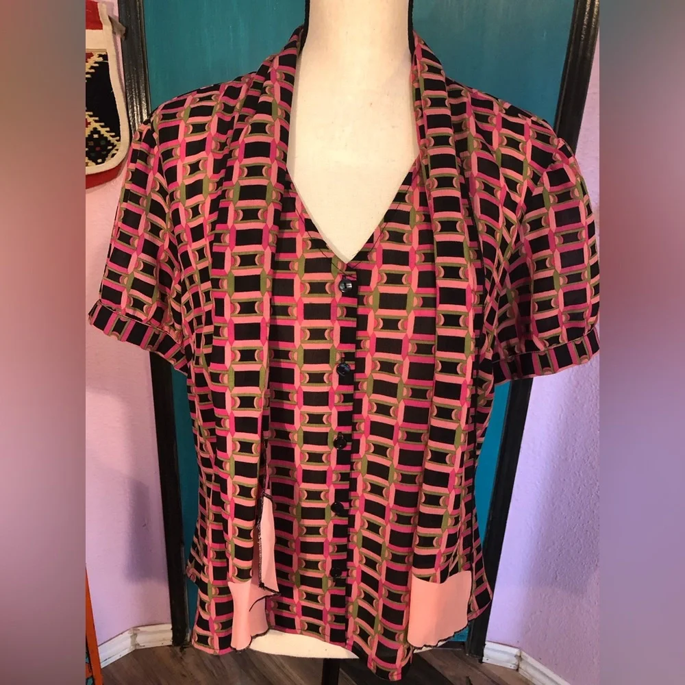 Vintage Art Deco Lavalliere Blouse Size L 🖤 - Picture 4 of 16